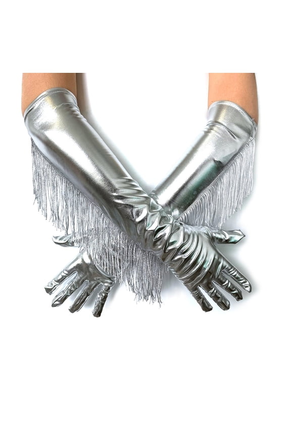 Long Gloves Shining PU Fringed Armwear For Women Masquerades Party