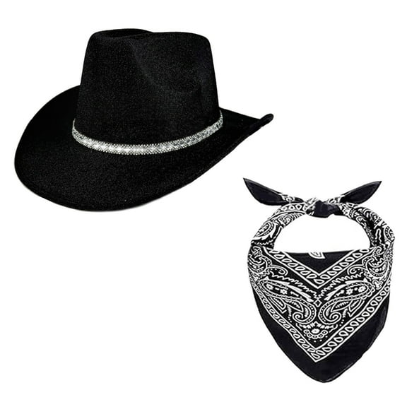 ROZYARD Luxurious Bride Hat Sparkly Cowboy Hats Rhinestones Panama Hat and Bandana Set