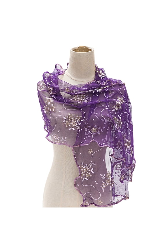 Luxury Floral Lace Scarf Lightweight Chiffon Elegant Neck Wrap Accessory