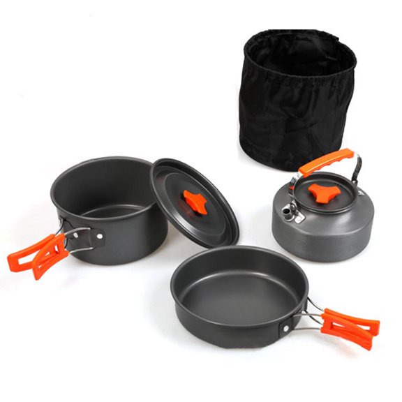 Outdoor Camping Cookware Set Fry Pan Teapot Kettle with Storage Bag Campfire Utensils forTravel Cooking