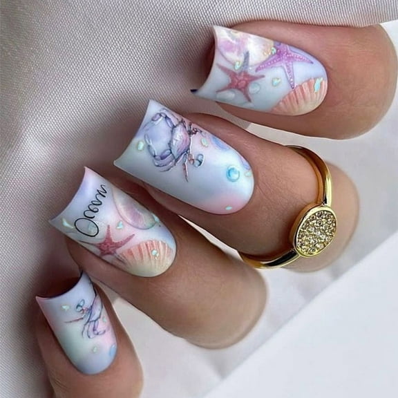 ROZYARD Press on Nail Blue Starfish Design False Nail Press on Nail Manicure Nail Art