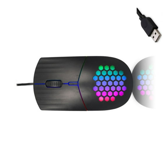 ROZYARD Rechargeable Gaming Mouse With 7 Color Dynamic Lighting 1600DPI Precise Tracking HoneycombUSB/Type C Double Charging