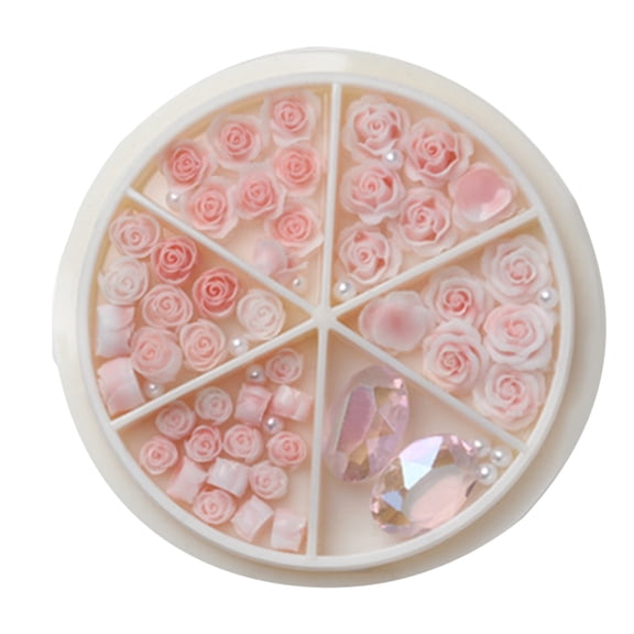 ROZYARD Rose Flowers Nail Round Pearls Nail Art 3D Flowers Nail Rhinestones Charm Nail Art Decor for Acrylic Nails