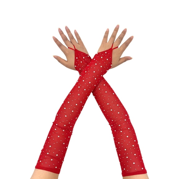 ROZYARD Shimmering Rhinestones Gloves Breathable Stretchy Arm Covers Fingerless Gloves