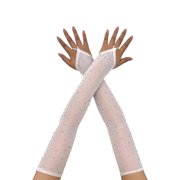 ROZYARD Shimmering Rhinestones Gloves Breathable Stretchy Arm Covers Fingerless Gloves