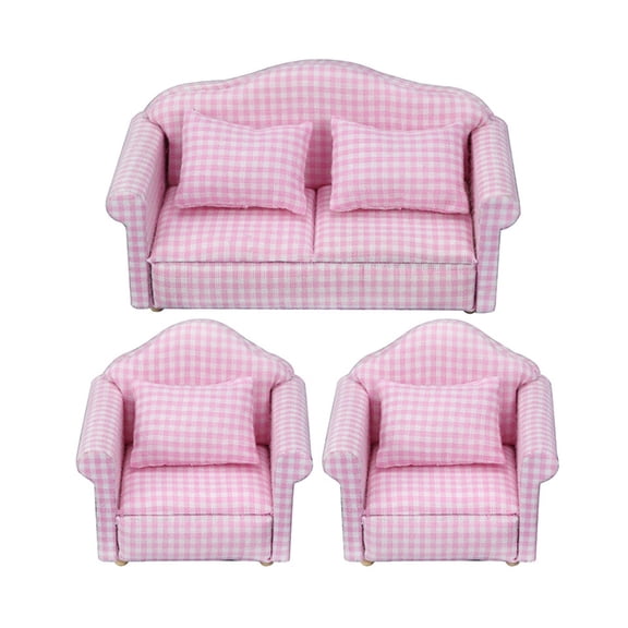 ROZYARD Soft Fabric Miniature Sofa Set With Cushion 1/12 Doll House Room Accessories