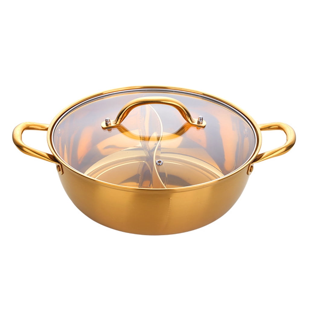 ROZYARD Stainless Steel Divided Pot Gas Stove Cooker Hot Pot Home Kitchen Compatible Cookware Soup Cooking Pot
