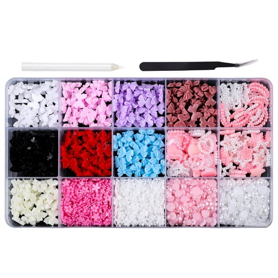 ROZYARD Sweet Bowknot Nail Charms Cute 3D Bow Nails Art Charms Pearl Beads Flower Charms