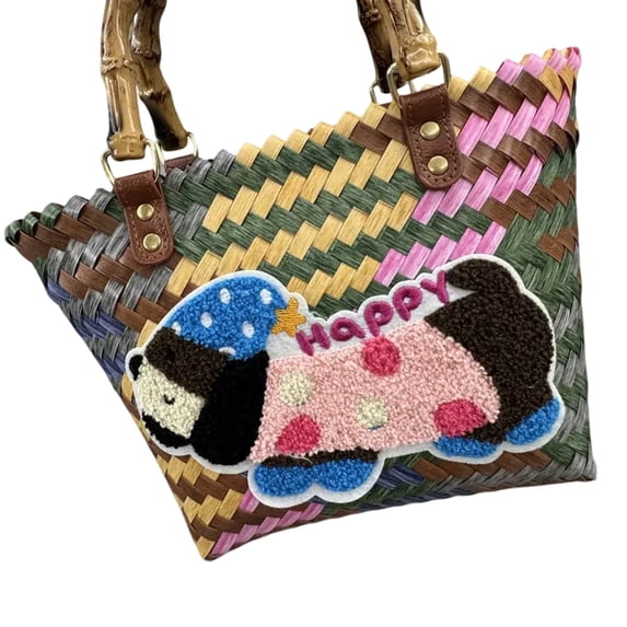ROZYARD Unique Dachshund Themed Beach Bag with Practical Multicolor Weaving Handbag