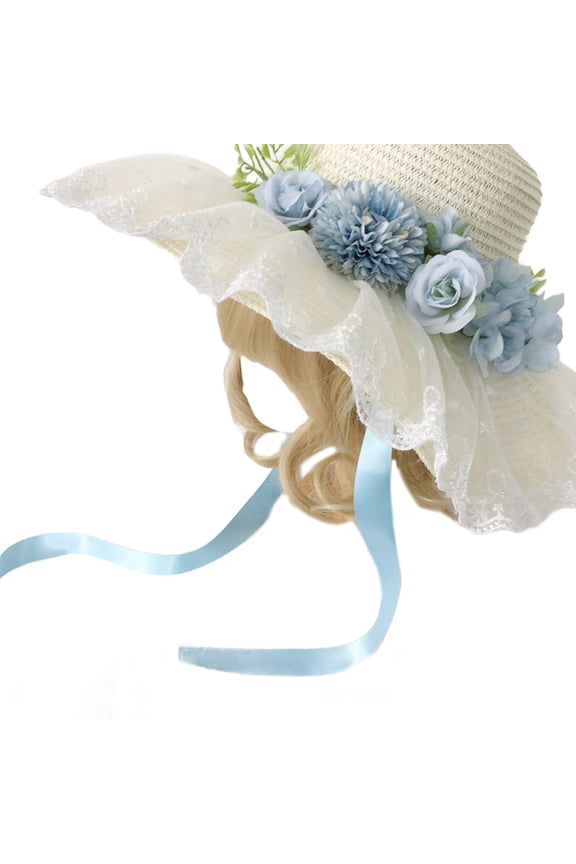 Vintage Straw Sun Hat for Women Sunproof Beach Hat Girl Wide Brims Flower Hat Elegant Lace Bonnet Photography Headwear