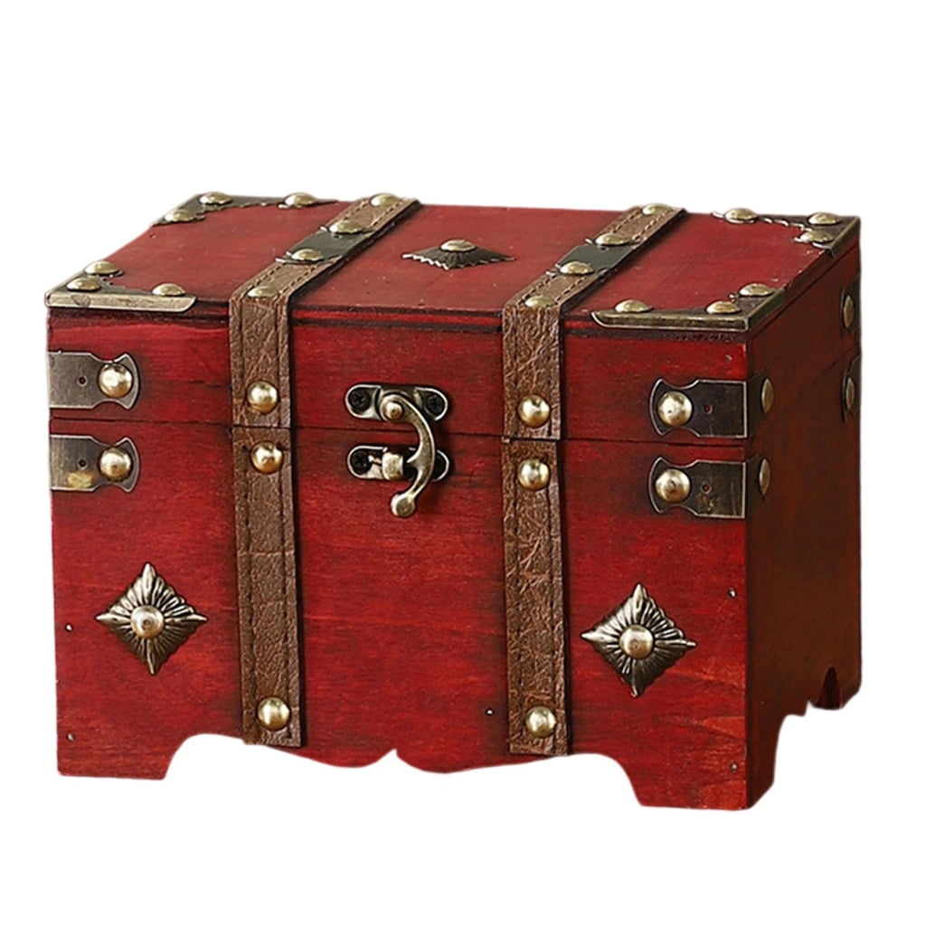 ROZYARD Vintage Wooden Metal Security Trunk Heirlooms Storage With Lock ...