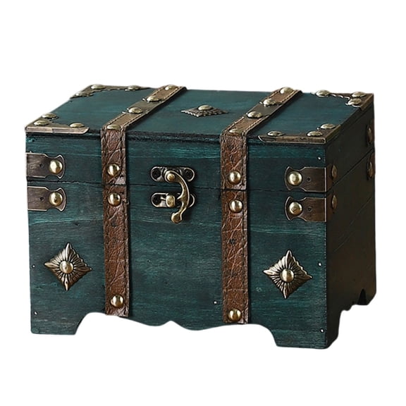 ROZYARD Vintage Wooden Metal Security Trunk Heirlooms Storage With Lock Mechanism