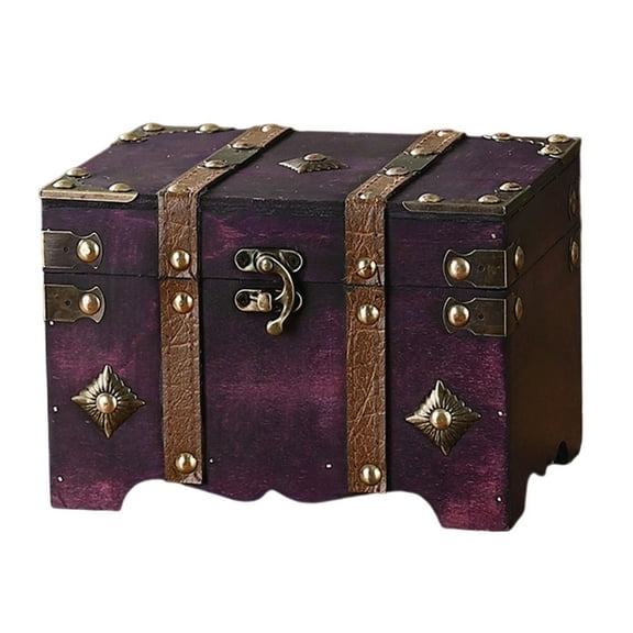 ROZYARD Vintage Wooden Metal Security Trunk Heirlooms Storage With Lock Mechanism