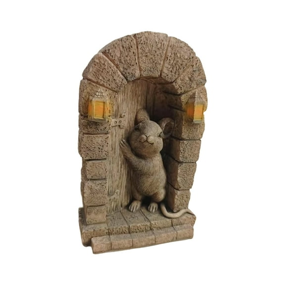 ROZYARD Whimsical Mouse Door Garden Sculpture Craft Indoor Outdoor Decorative Statue