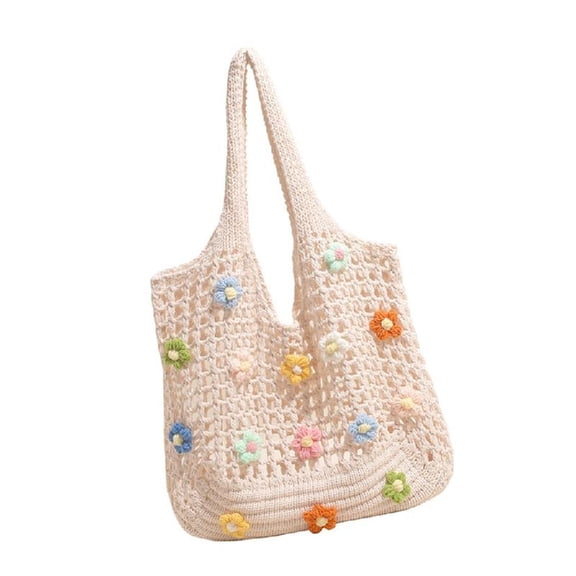 ROZYARD Women Shopping Bag Knitted Armpit Bag Beach Bag Shoulder Bag with Flowers