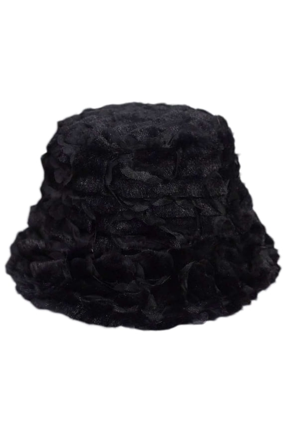 Women Sweet Ruffled Striped Lace Solid Color Bucket Hat Winter Warm Fluffy Plush Velvet Wide Brim Elegant Party Panama F