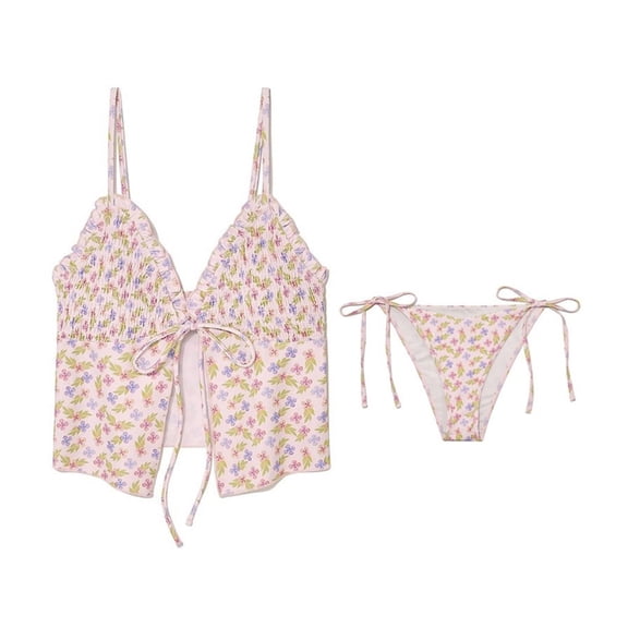 ROZYARD Women Two Pcs Swimwear Ladies Pleated Swimsuit Low Waist Bathing Suit