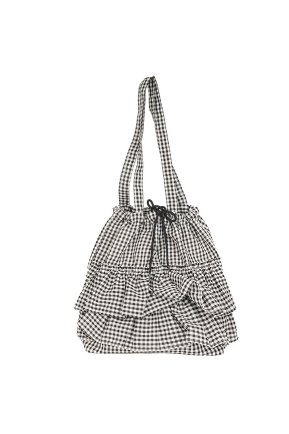 Womens Simple Armpit Bag Ruffle Plaids Shoulder Bag Korean Style Handbag