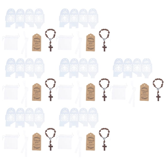 ROZYARD Wood Crosses Baptisms Bracelets Gift Set With Gift Pouches And Thank You Card