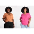 thumbnail image 1 of Terra & Sky Women's Plus Size V Neck Tee with Short Sleeves, Size 0X-5X, 2 pack, 1 of 3