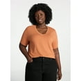 thumbnail image 1 of Terra & Sky Women's Plus Size V-Neck Tee with Short Sleeves, Size 0X-5X, 1 of 3