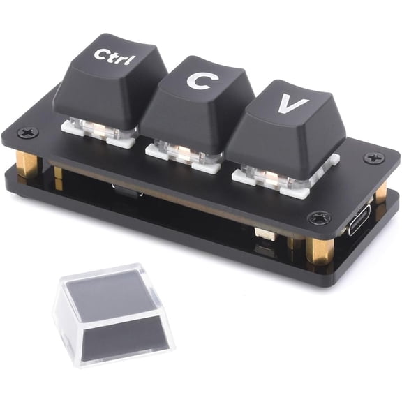 RP2040 3-Key Development Board Ctrl C/V Shortcut Keyboard for Programmers, Adopts RP2040 Microcontroller Chip, Programmable Key Function, Dual Type-C Ports, Plug and Play, Driver Free