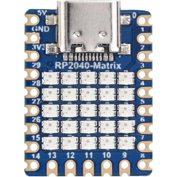 RP2040-Matrix Development Board, Onboard 5x5 RGB LED Matrix, Dual-Core RP2040 Processor, USB 1.1, I2C, GPIO, Infrared, Single-Board Computer