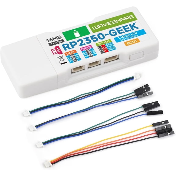 RP2350-GEEK Development Board, Based On RP2350 Microcontroller, with 1.14inch 65K Color LCD, USB Debugging Downloader, with White Plastic Case