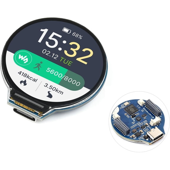 RP2350 MCU Board with 1.28inch Round LCD 240240 Pixels 65K Color IPS Display,Dual-core & Dual-Architecture Design,6-axis Sensor