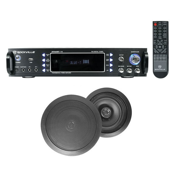 RPA60BT Home Theater Bluetooth Receiver + (2) 8" Black In-Ceiling Speakers