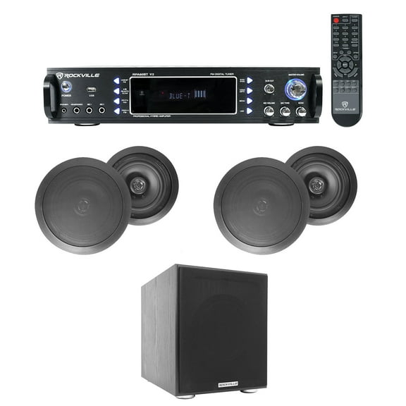 RPA60BT Home Theater Bluetooth Receiver+(4) 8" Black In-Ceiling Speakers+Sub