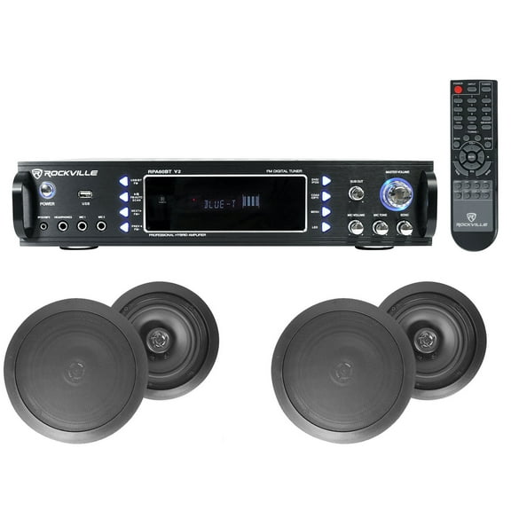 RPA60BT Home Theater Bluetooth Receiver + (4) 8" Black In-Ceiling Speakers