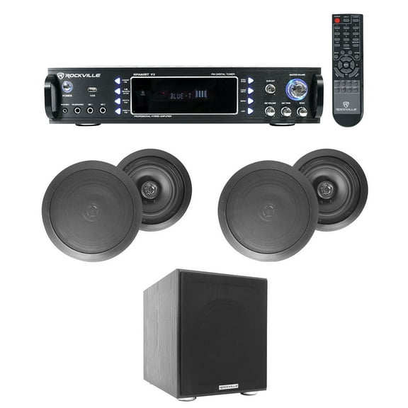 RPA60BT Home Theater Bluetooth Receiver+ (4) Black In-Ceiling Speakers+Sub