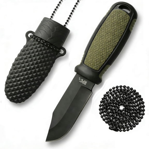 RPG 5.6" Fixed Blade Pocket Knife with Sheath and Ball Chain for EDC, Camping and Outdoor Survival