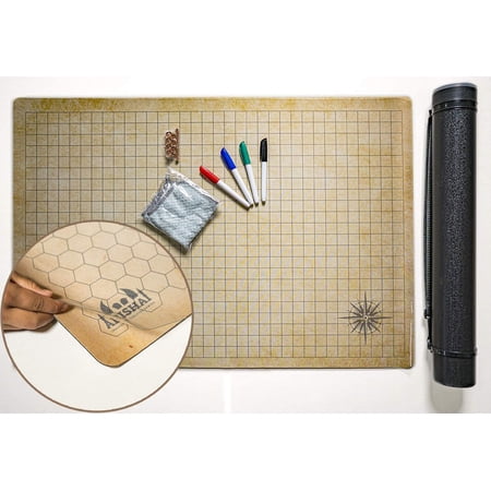 RPG Battle Grid Mat - 24" x 36" Double Sided Neoprene Mat Plus Dry Erase PVC Film - Table Top Role Playing Map - DND Role Play - Dungeons and Dragons Maps Tiles - Tabletop Gaming Mat