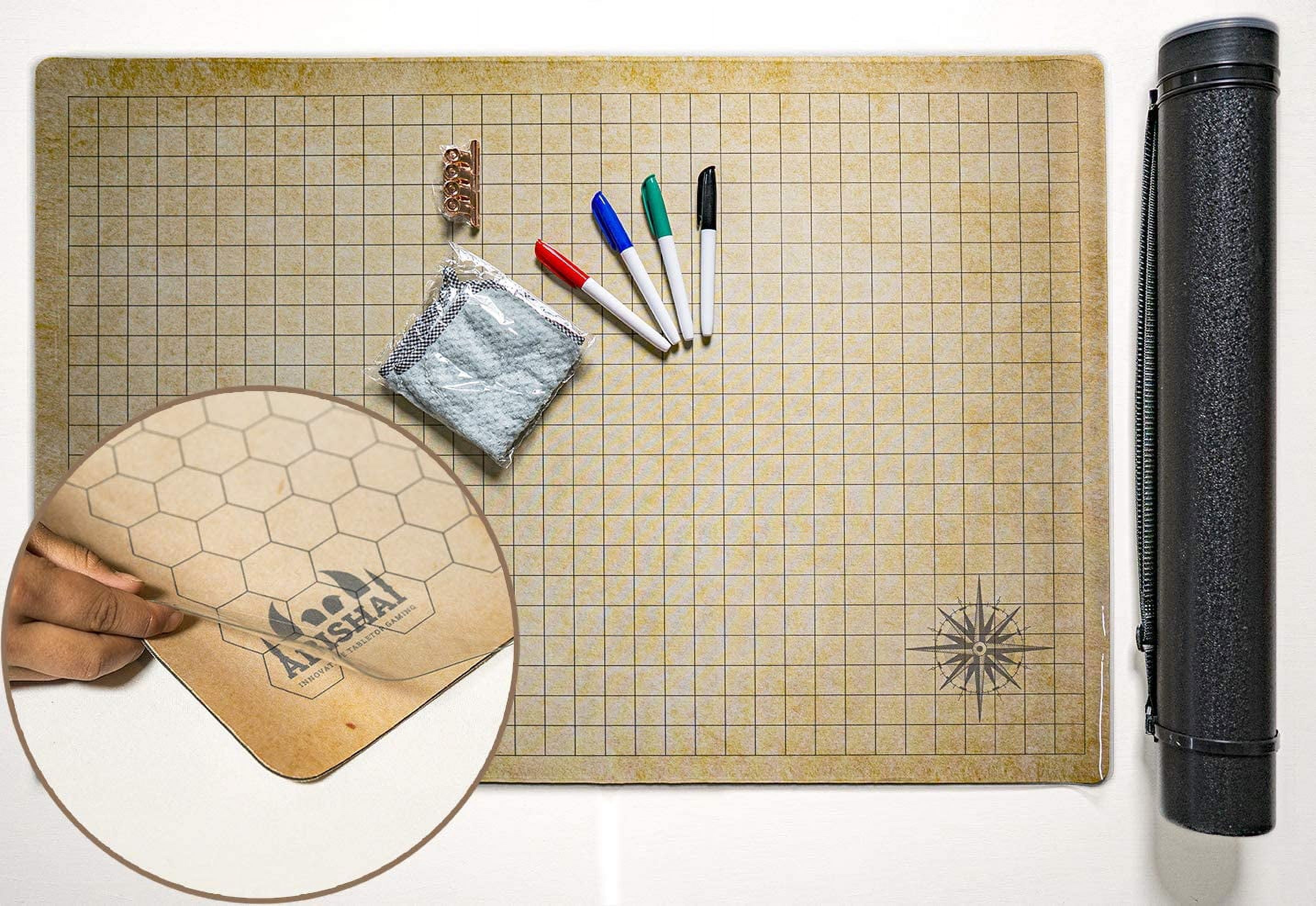 RPG Battle Grid Mat 24" x 36" Double Sided Neoprene Mat Plus Dry Erase PVC Film Table Top