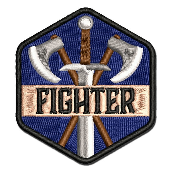 RPG Class Fighter Warrior Games Fantasy Gaming Applique Multi-Color Embroidered Iron-On Patch - 3 Inch Medium