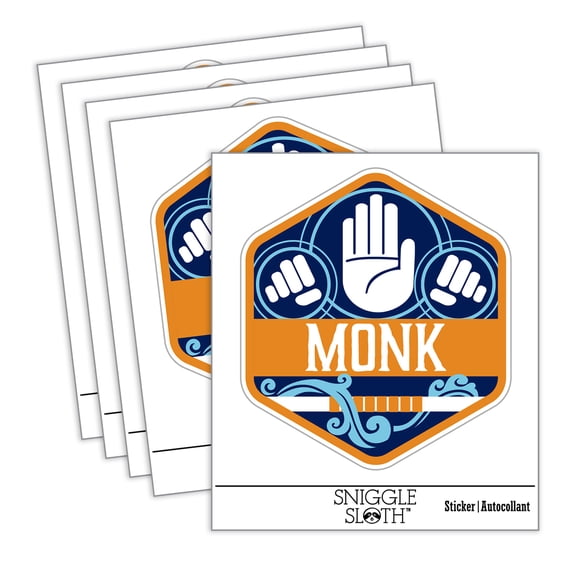 RPG Class Monk Games Fantasy Gaming Car Window Bumper Water Bottle Phone Tablet Laptop Waterproof Vinyl Decal Sticker Set 5-Pack - Gloss Finish - 3.0"
