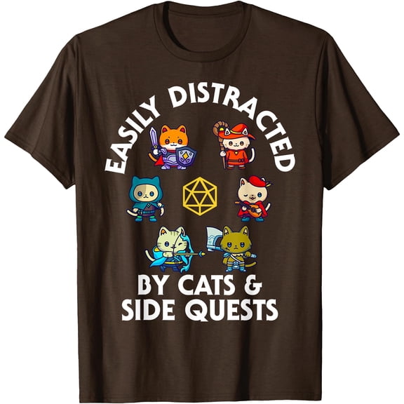 RPG Gamer Cats Side Quests Dice Game Unisex T-Shirt for Men Women Kids Toddler,Dark Chocolate Color,Size 4XL