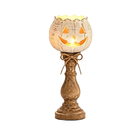 RPKPR Rustic White Pumpkin Tealight Candle Holder, Farmhouse Halloween Pumpkin Tea Light Holder, Fall Table Centerpiece Decor for Halloween & Thanksgiving Party (8.7in)