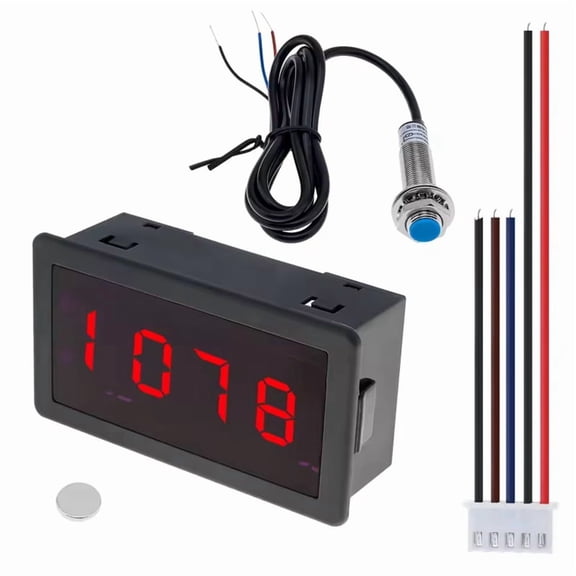 RPM Speed Meter 4 Digital LED Display Tachometer for Motor High Precision with Hall Proximity Switch Sensor,1 x Motor tachometer kit,As Shown