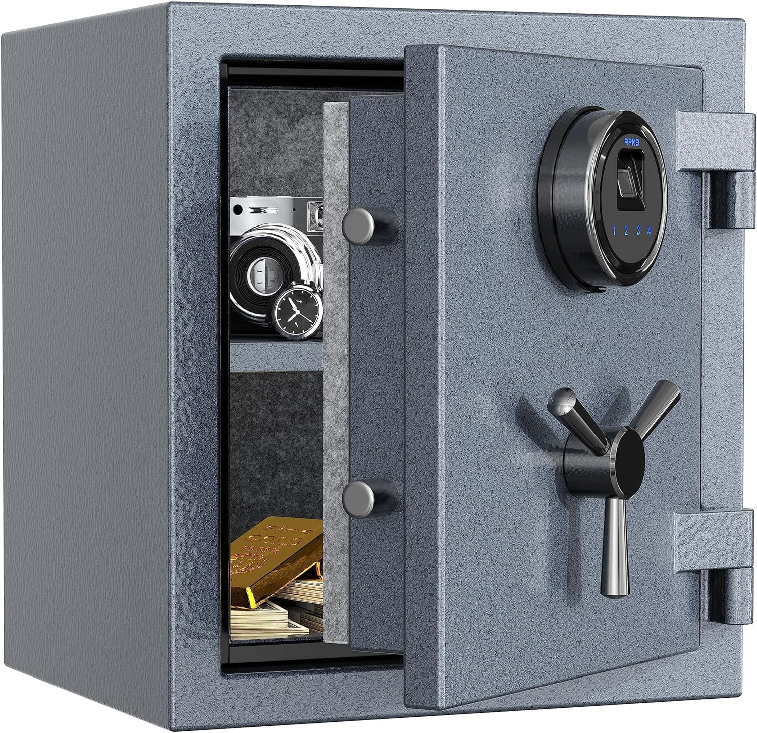 Gray 0.84 Cubic Feet Fireproof Biometric Safe with Adjustable Shelf