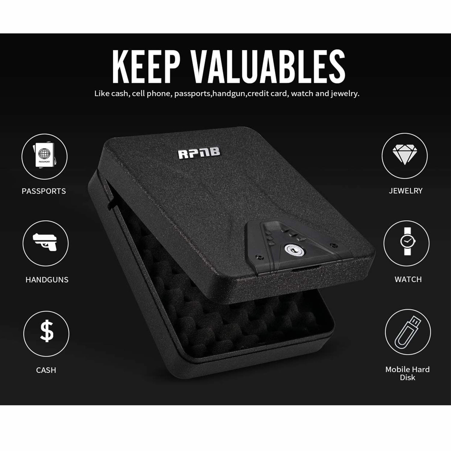 RPNB Gun Safe, Security Safe Lock Box, Portable Safe, Handgun Safe, Key