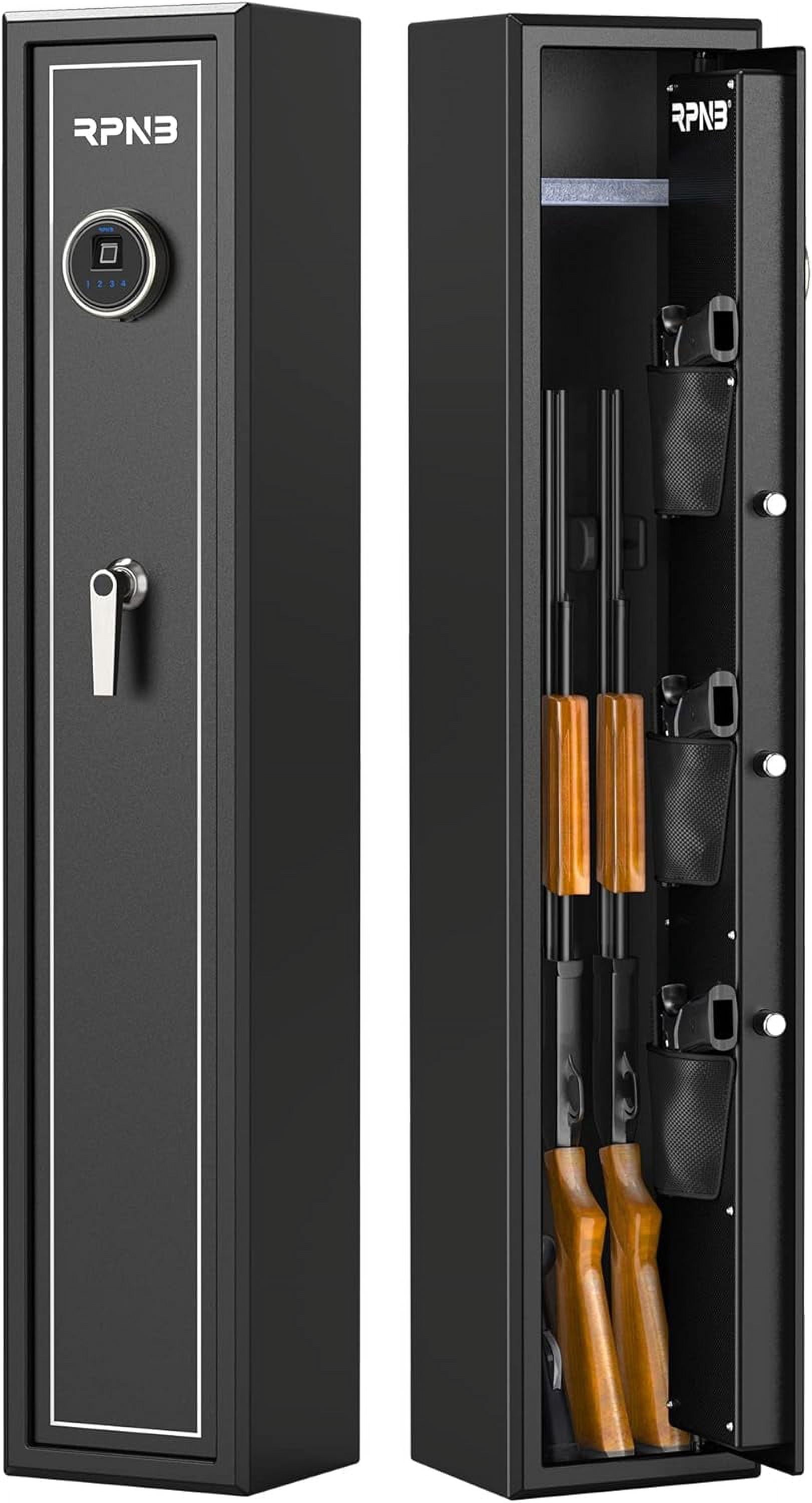 RPNB Biometric Gun Safe For Handguns - Holds 4 Pistols, Digital Keypad, Fingerprint Scanner, Interior Light, Gas Strut Door