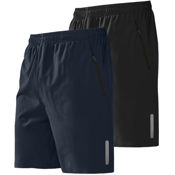 RPOVIG 2 Pack Men's Athletic Shorts Sets Workout Running Basketball Quick Dry with Zipper Pocket