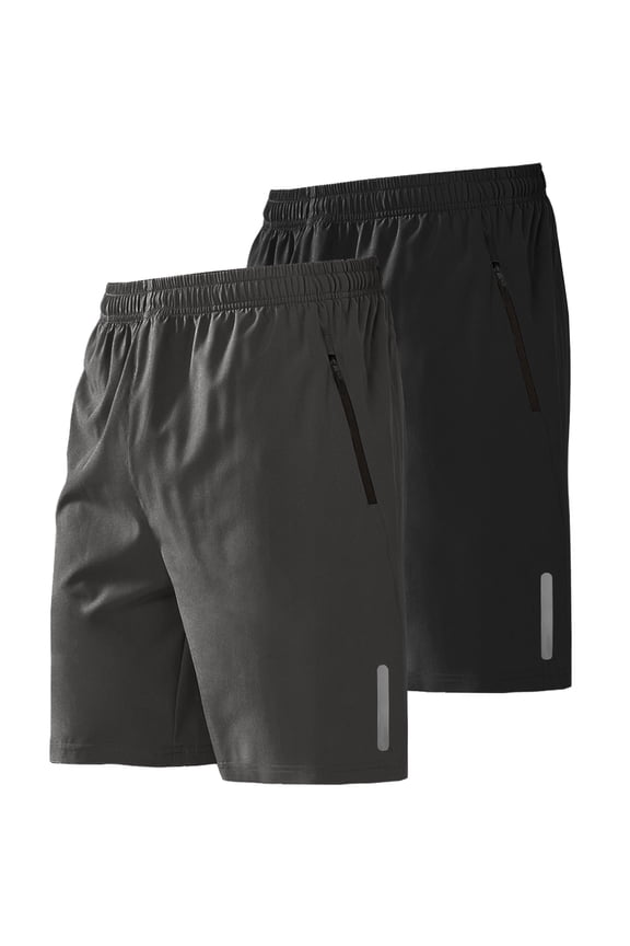 2 Pack Men's Athletic Shorts Sets Workout Running Basketball Quick Dry with Zipper Pocket