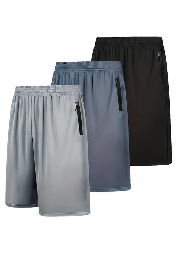 3 Pack Men's Athletic Gym Shorts Basketball Hiking Pants Elastic Waistband with Zipper Pocket