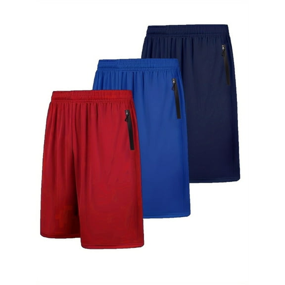 RPOVIG 3 Pack Men's Athletic Gym Shorts Basketball Hiking Pants Elastic Waistband with Zipper Pocket