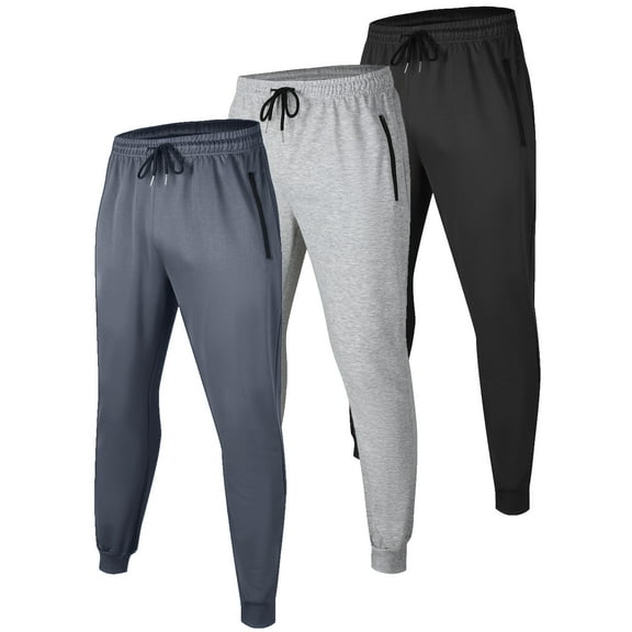 RPOVIG 3 Pack Men's Athletic Jogger Workout Running Sweatpants Casual Baggy Pants with Zipper Pocket and Drawstring