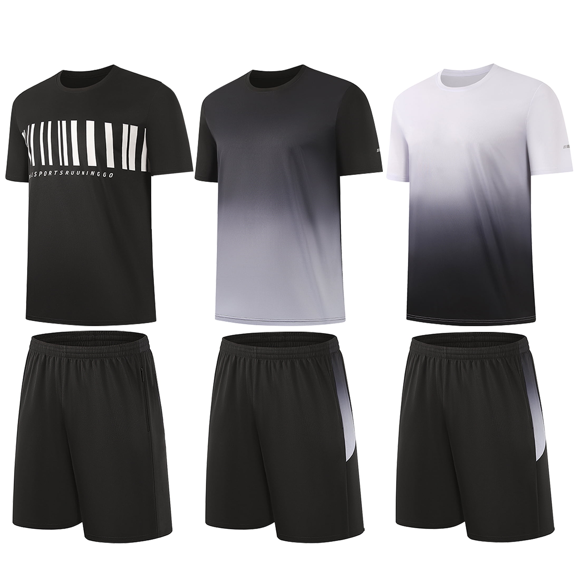3 pack Mens Gym Short Sleeve T-Shirt Set Athletic Basketball Workout Running Shorts,S-3XL
